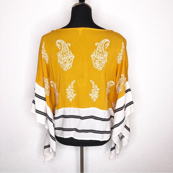 Anthropologie Floreat golden yellow embroidered striped kimono top size XS - Picture 3 of 16